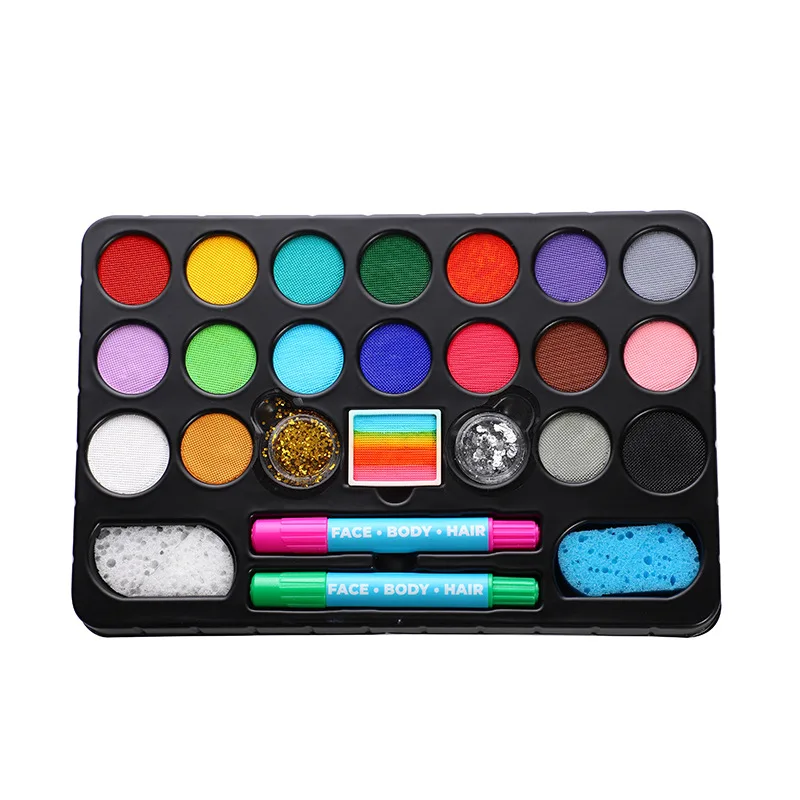 rainbow water activated split cake professional face painting kit face and body paint with stencils