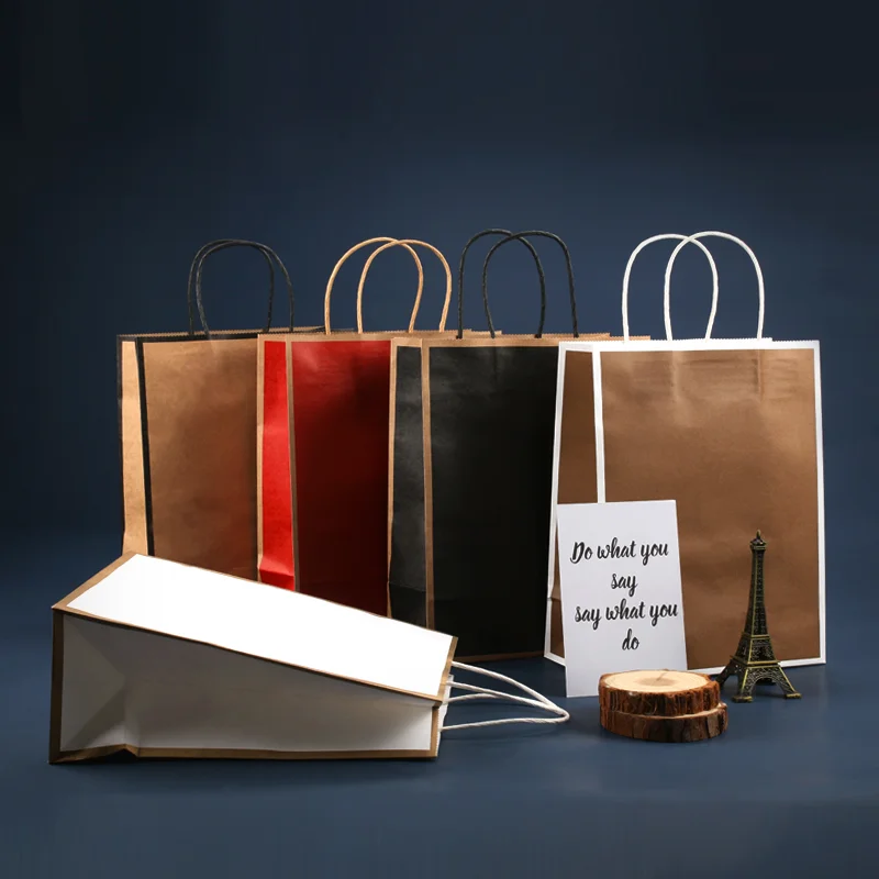 
Free design printing logo paper bags custom shopping gift kraft paper bag with twisted handles 