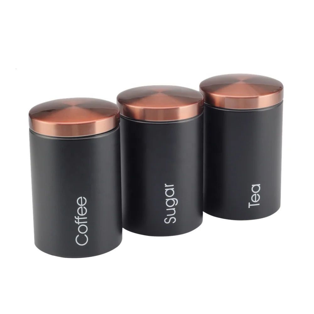 3 Piece Black Canisters Sets For The Kitchen, Kitchen Jars Airtight Coffee Container Tea Organizer & Sugar Canister
