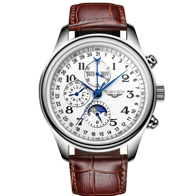 GUANQIN GQ20022 Watch Leather Moon Phase Casual Watches Men Automatic Mechanical Luxury