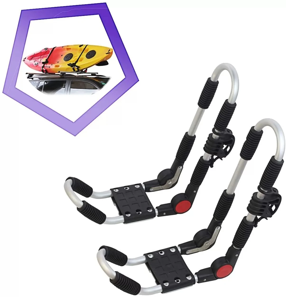 1 Pair with Tie Down Straps Kayak Carrier Adjustable Pulley Rope Hanger&Quick Hood Loops Top Mounted Car SUV Kayak Roof Rack