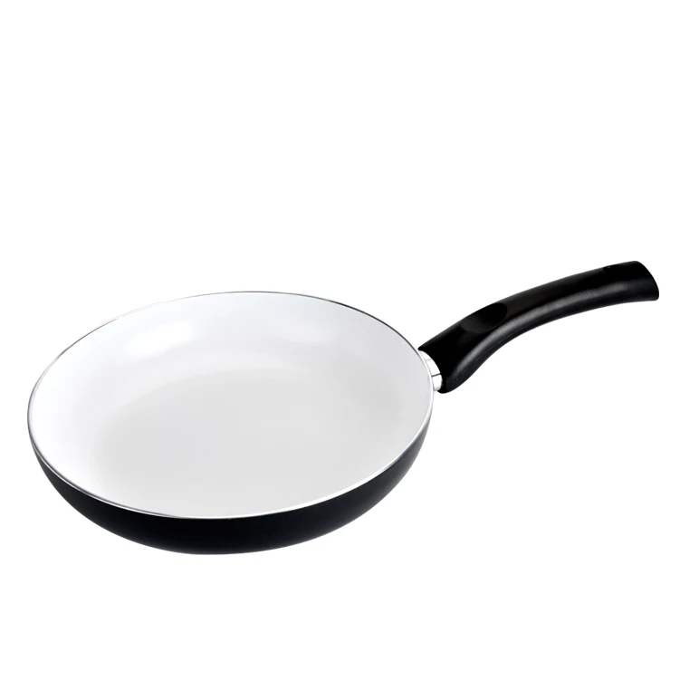 Pressed Aluminum Fry Pan 2 layers excilon White Ceramic Coating Heat Resistant Coating Hole Induction 24*5.0mm