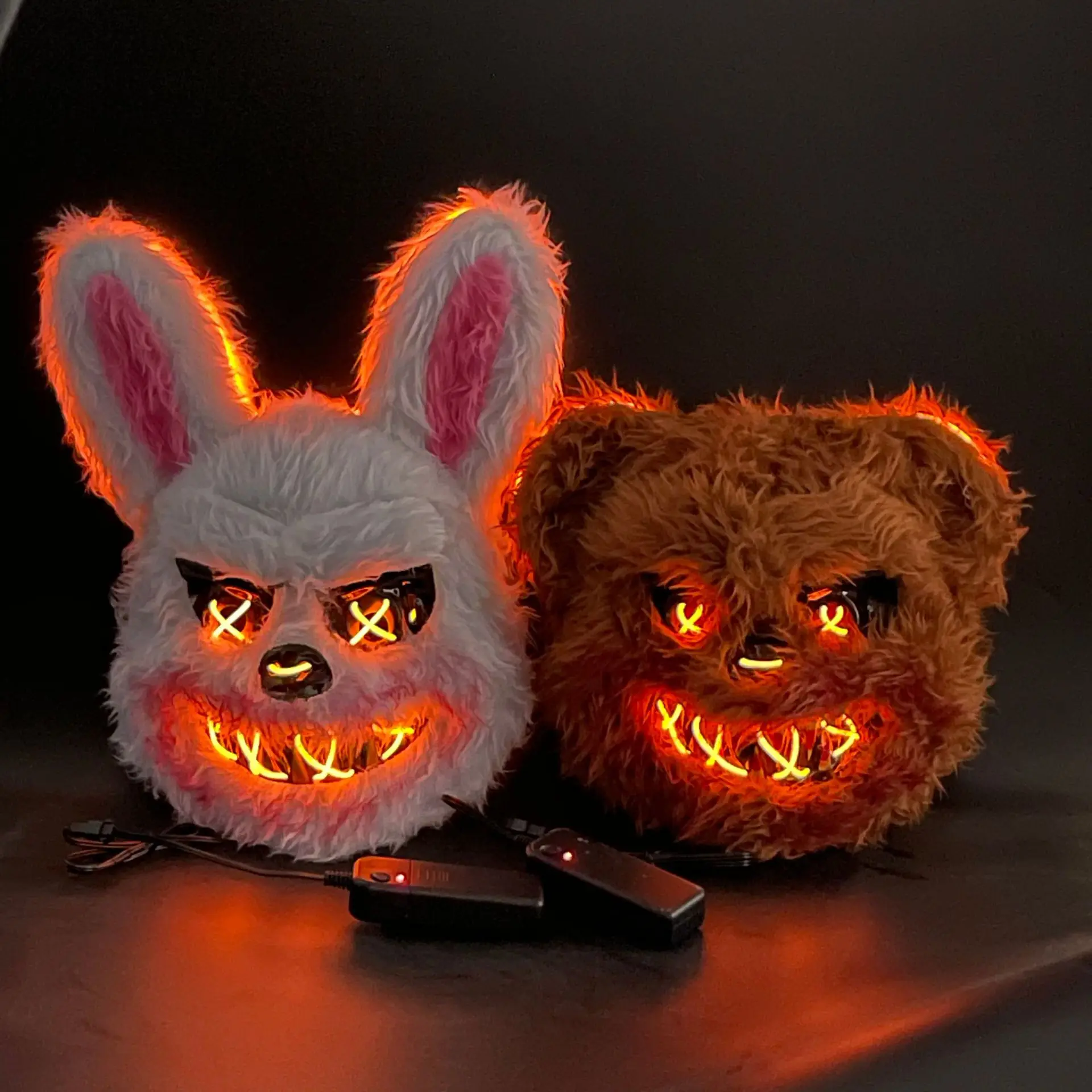 Halloween Scary LED Light up Mask PVC and Silk Bear Rabbit Bunny Animal Cosplay Costume Props for Party Carnival Shape