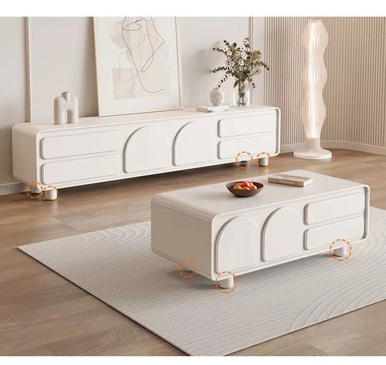 Small Household Cream Wind Coffee Table with Integrated TV Cabinet Storage for Living Room or Bedroom Furniture JY-C147