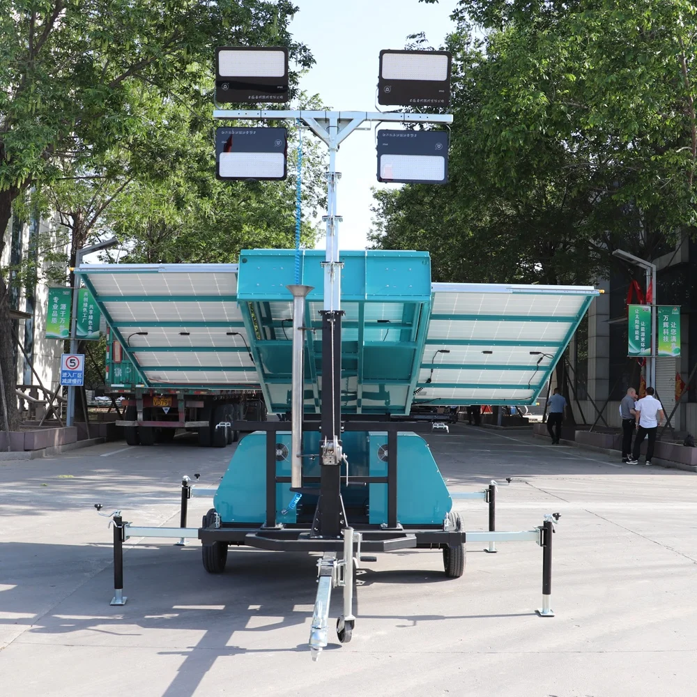 VANSE WS-200T Mobile Retractable Solar Panels Mast Solar Light Tower Lithium Power LED Lights