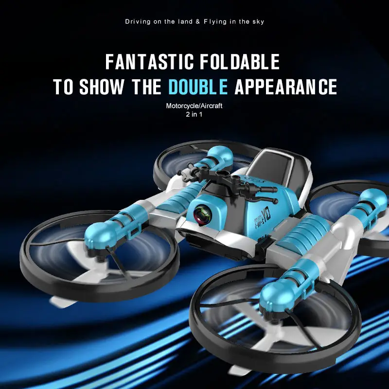 2 in 1 Land travel air flight toy watch control deformation RC quadcopter drone motorcycle toy with HD camera