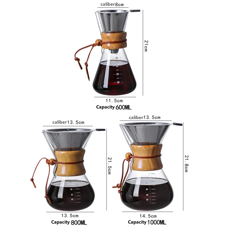 Barista Series Accessories Pour Over Coffee Maker Pot With Stainless Steel Filter Dripping Coffee Reusable Coffee Filter