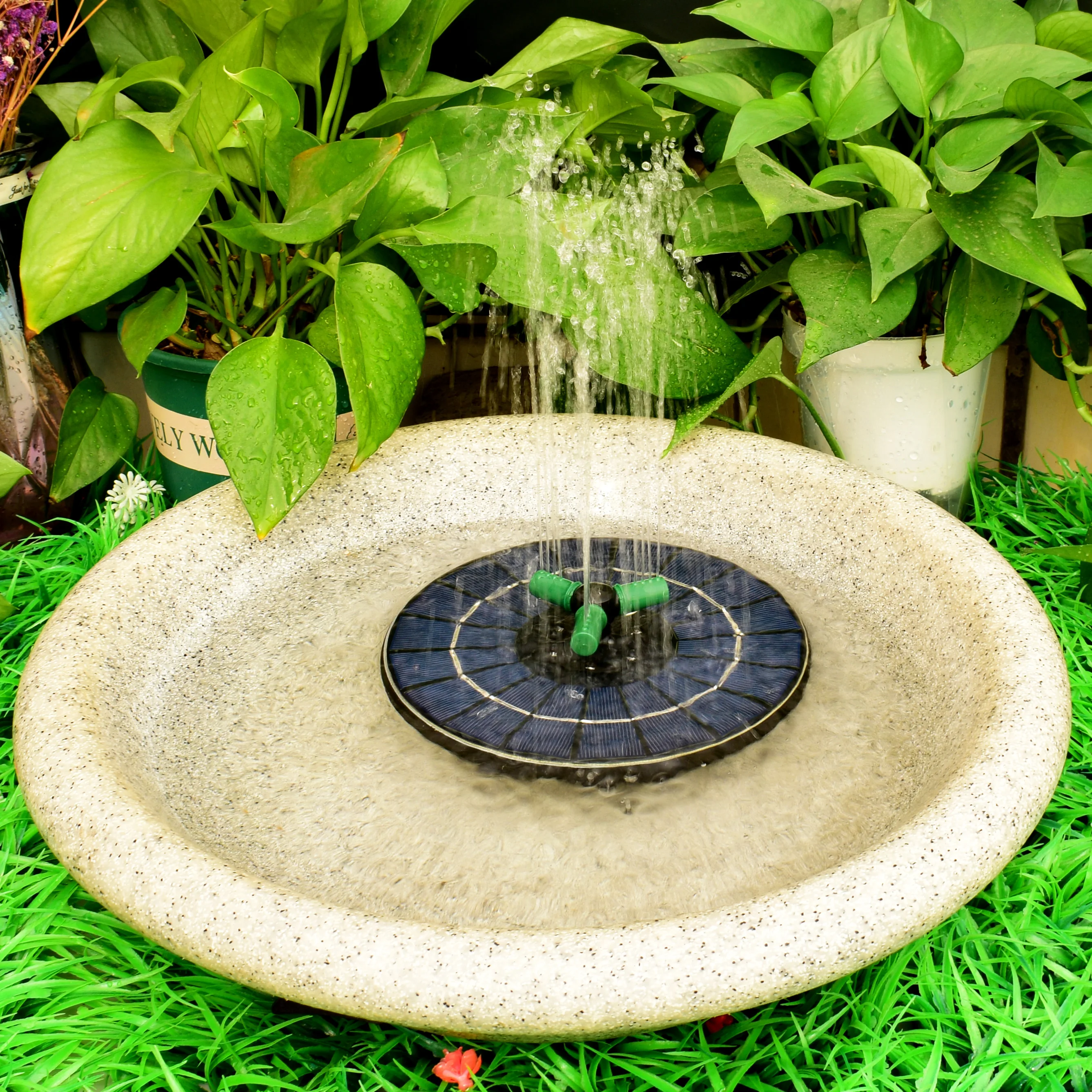 Outdoor waterproof 4.0W battery operated 6 lights floating revolve nozzle garden pool landscape PET Solar water pump fountains