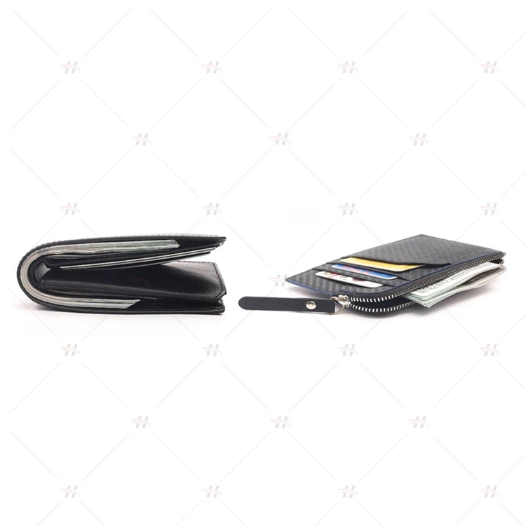 
RFID Blocking Zipper Wallet Leather Coin Purse Carbon Fiber Slim Zip Pocket 