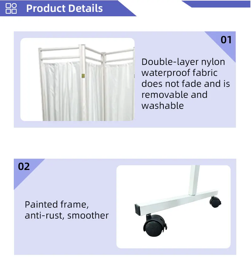 Medical Hospital Steel Foldable Patient Ward Screen with Wheels for Hospital Room