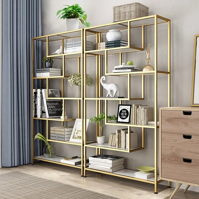 Newest Stainless Steel Gold Glass Library Bookshelf Used Library Bookshelves For Sale