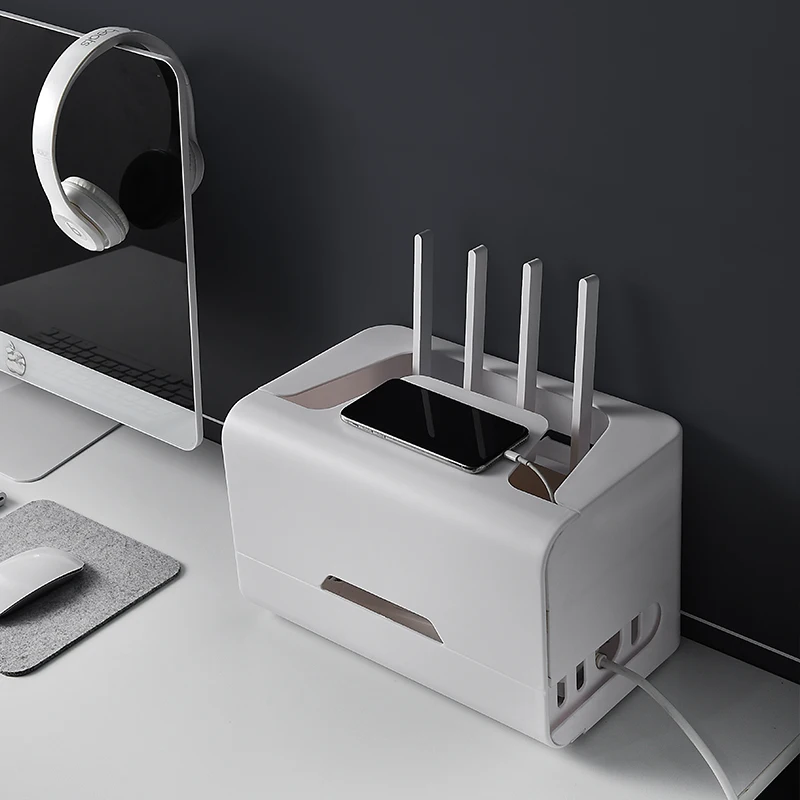 2024 New Hot Selling Household White Dustproof Wireless Router Wire Storage Box Plastic Wire Organizing Box