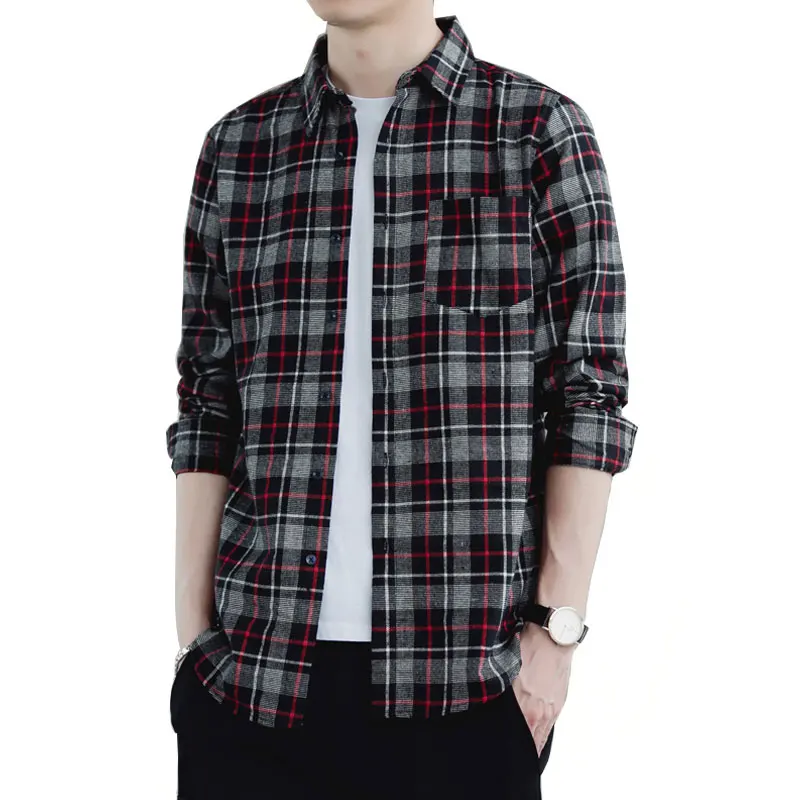 
Vintage Plaid Shirt Casual Spring Mens Shirts Turn-Down Collar M-3XL Men Shirt Long Sleeve 