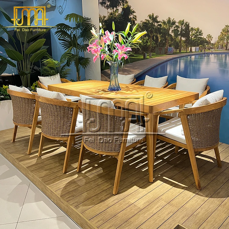 Teak Patio Furniture Family Meeting Outdoor Table And Chair Set