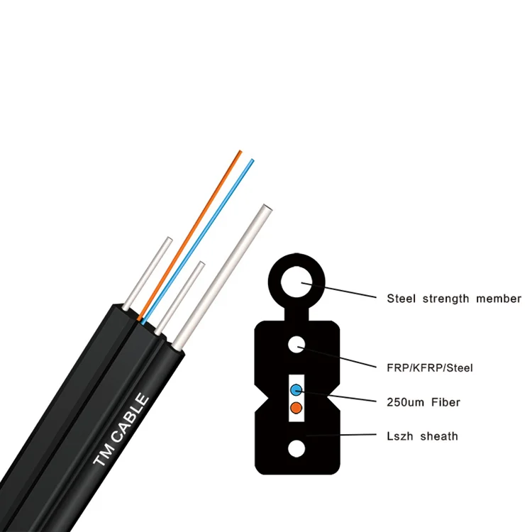 1 2 4 6 cores FTTH Fiber Cable Steel Messenger Outdoor Optical Fiber Cable FTTH Fiber Optic Drop Cable