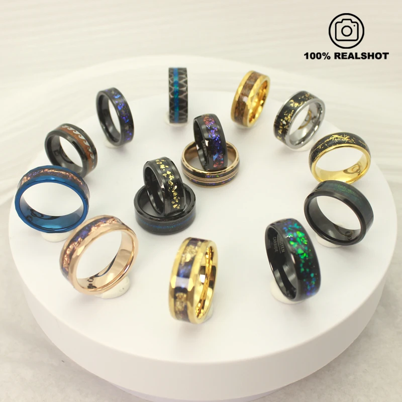 Unisex 8mm Tungsten Hammer Faceted Ring 18K Gold Plated Purple Foil Classic Elegant Design Engagement Anniversary Party Gift