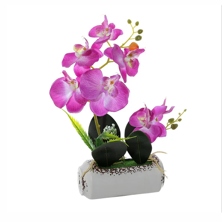Stem Silk Flower Decoration White Orchid Bonsai artificial lavender bonsai artificial succulent small plants with pot