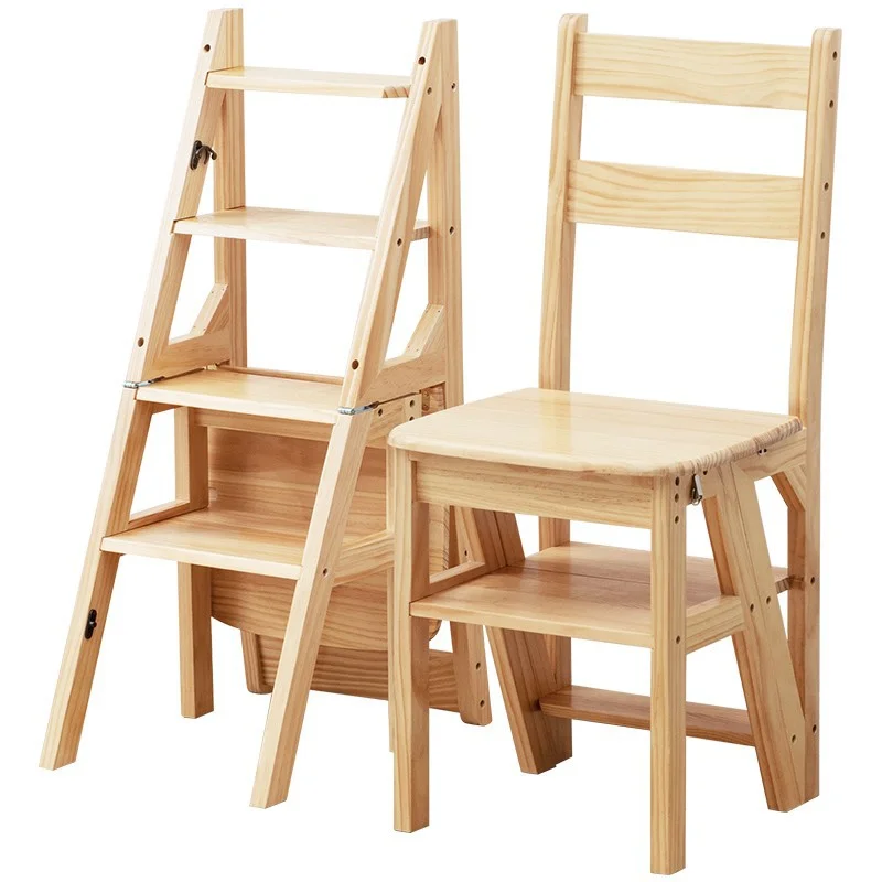 Solid wood three or four steps ascending ladder indoor dual use creative ladder stool multi-functional folding stool
