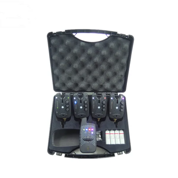 4 Colors LED JZH-RF998B  4+1 Set European-style Black Carp Waterproof Fishing Bite Alarms with CE Certificates