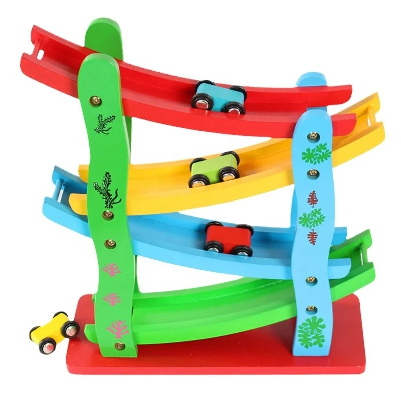 Деревянный детский Забавный Четырехслойный скользящий автомобиль инерционный рельсовый головоломка облачное скольжение Четырехцветная летающая игрушка