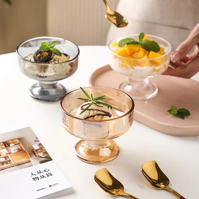 Cheap Factory Discount Amazon Hot Amber Large Glass Mixing Bowl Round Salad Glass Ice Cream Bowl