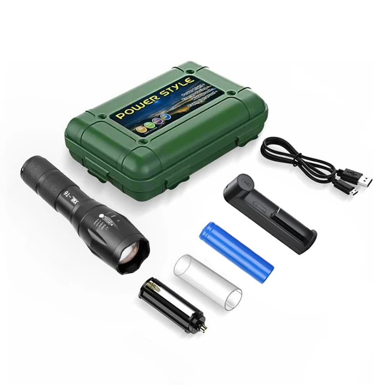 Plastic box 5 Lighting Modes led flashlight 1200mAh 18650 Li-ion battery Charger with USB cable