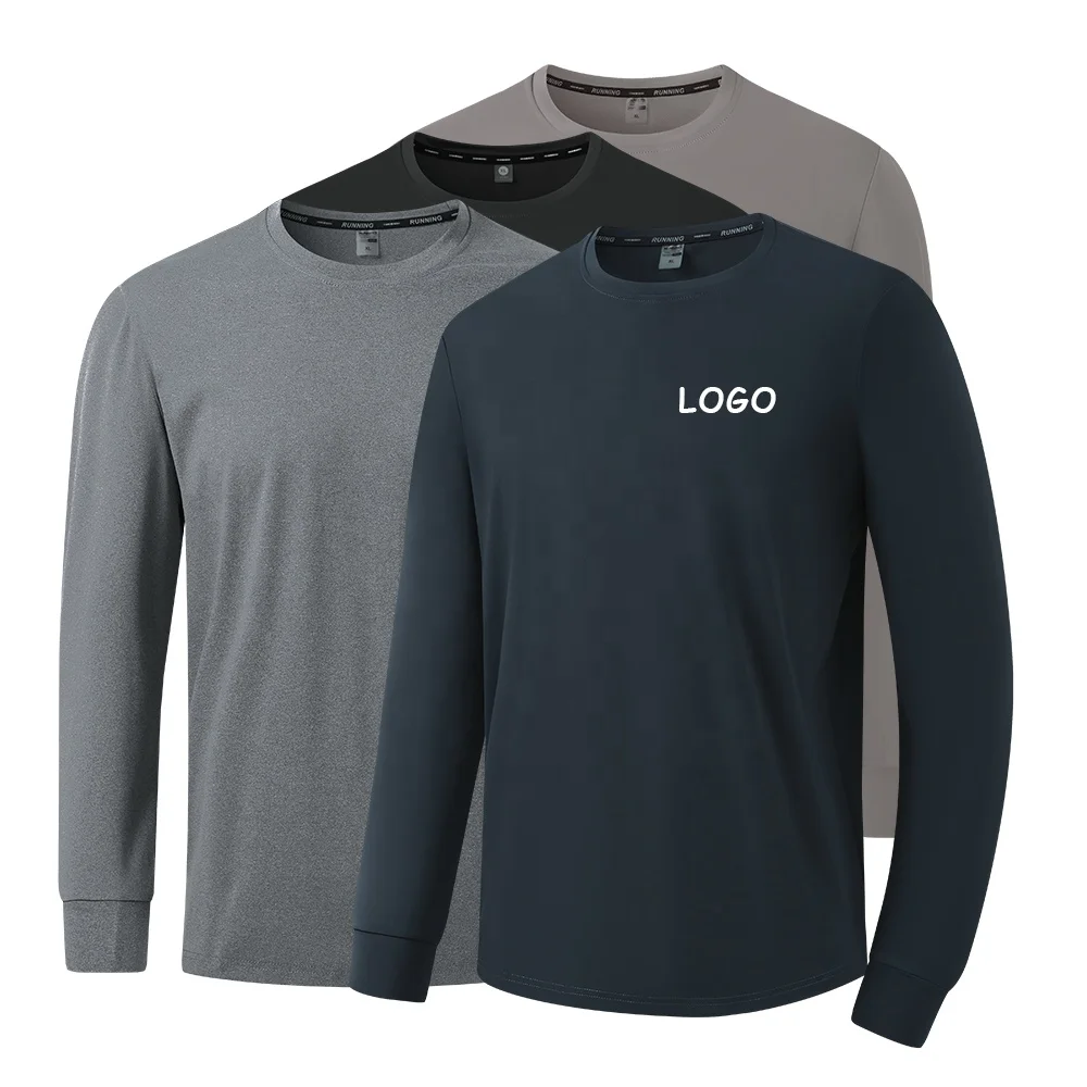 Oem Crew Neck Polyester Tshirt Blank Quick Dry Pullover Custom Logo Plain Oversized Long Sleeve T Shirt For Men
