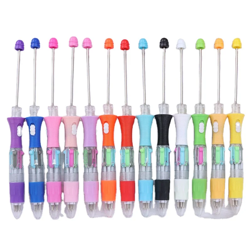 4 In 1 Multi Diy Creative Four Colors Beaded Light Pen Visible Ballpoint Pens Four Ink Colors Beadable Pen