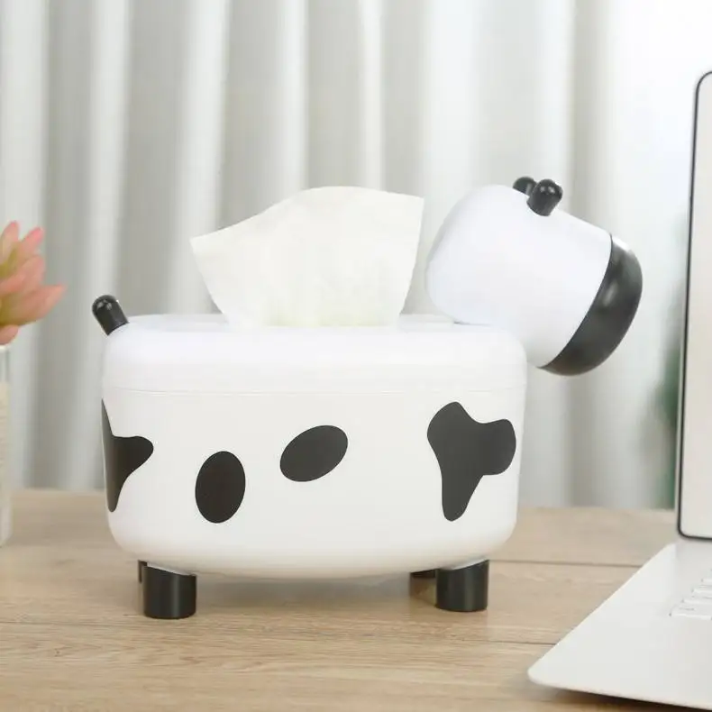 Choice Fun Cute DIY Sticker design Cow Shape Napkin Dispenser with Magnetic toothpick holder and Tissue Box Holder