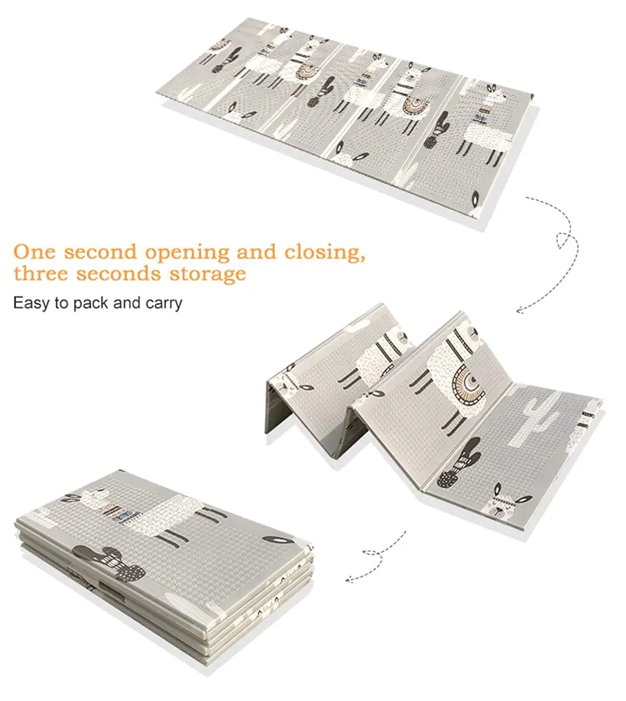 Children Double Sided Non-Toxic Educational Toy Large Cartoon Pattern Foldable Floor Pad Carpet Xpe Foam Baby Crawling Play Mat