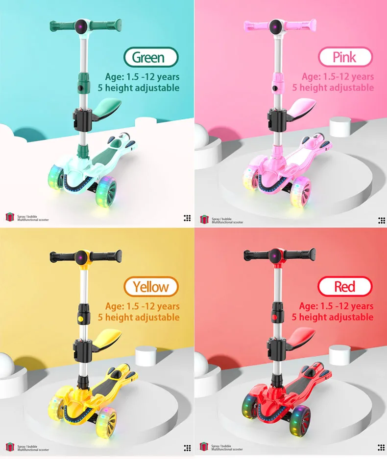 
2021 new popular for sales 3 wheels smoking kids scooter with seat 