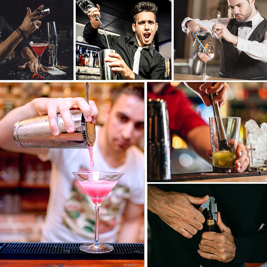 22-Piece Bartender Kit Drink Shaker Stainless Steel Cocktail Shaker Set with Black Wooden Stand