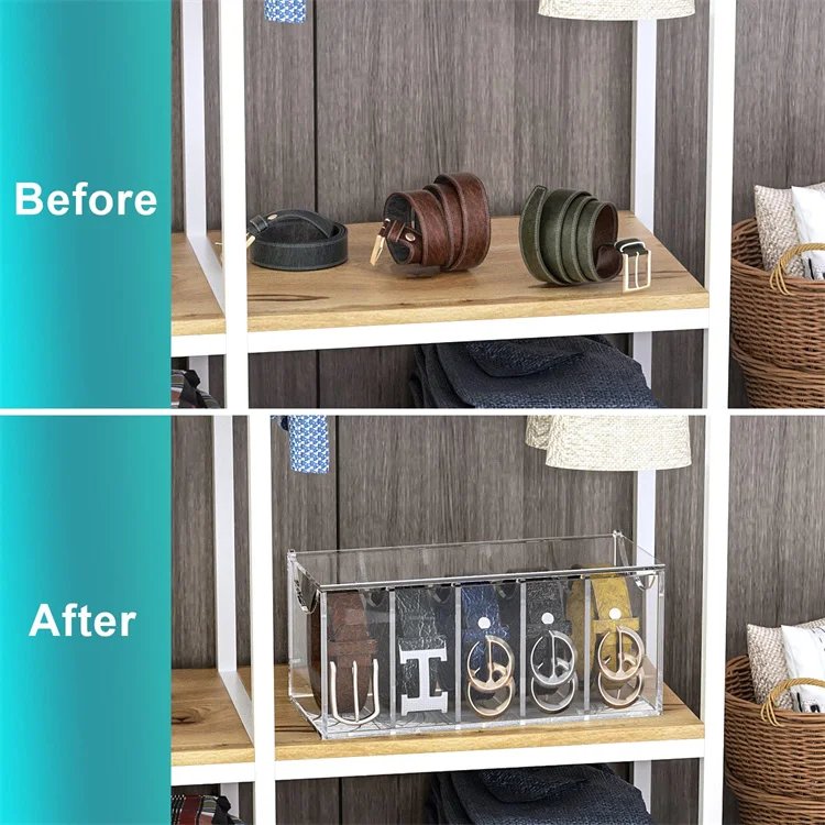 5 7 Compartment Dust Cover Acrylic Belt Storage Holder Ties Belt Organizer for Home Closet
