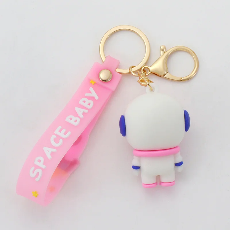 Cute three-dimensional astronaut panda keychain soft rubber PVC charm toys students schoolbag key charm couple key ring