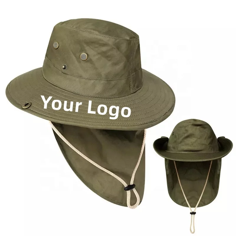 Factory New Nylon Cooling Waterproof Hunting Hats Outside Plain Sunshade Safari Fishing White Bucket Caps With String