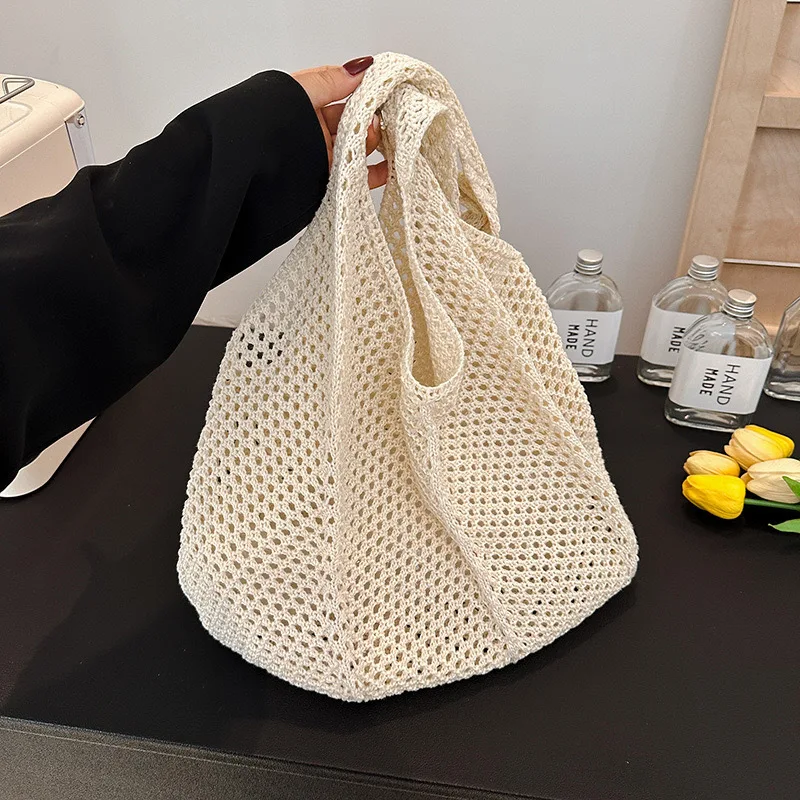 Woven Crochet Knitted Hand Tote Bag Multiple Colors Women Mesh Beach Bags Crochet Knitted Tote Bag