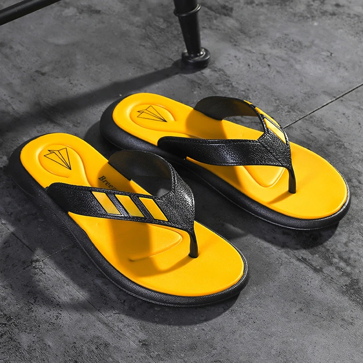 Wholesales Summer Cool Yellow Arch Support Orthopedic Sandals Comfy Men Thong Flip-Flop Slippers