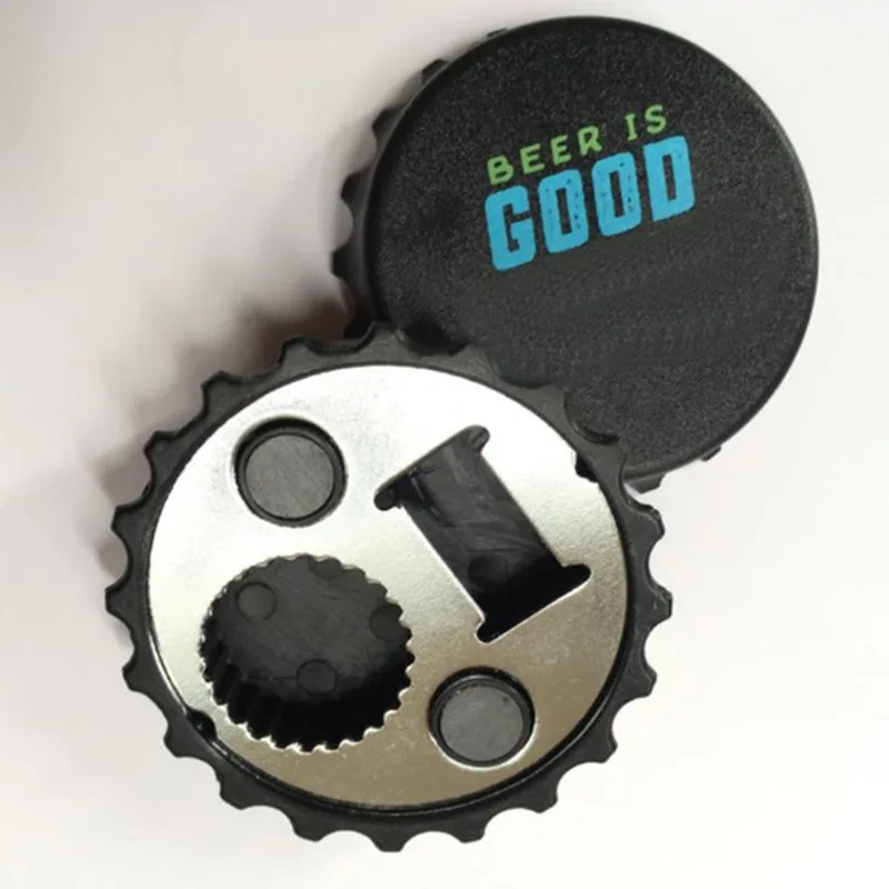 HXY custom logo stainless steel plastic twist cap bottle opener screw lid bottle cap shape round magnetic bottle opener for gift