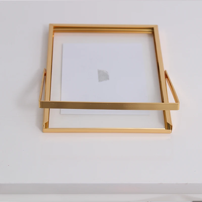 
5x7 Antique Gold Vintage Style Brass and Glass, Metal Floating Desk (Vertical) Picture Frame for home decoration 