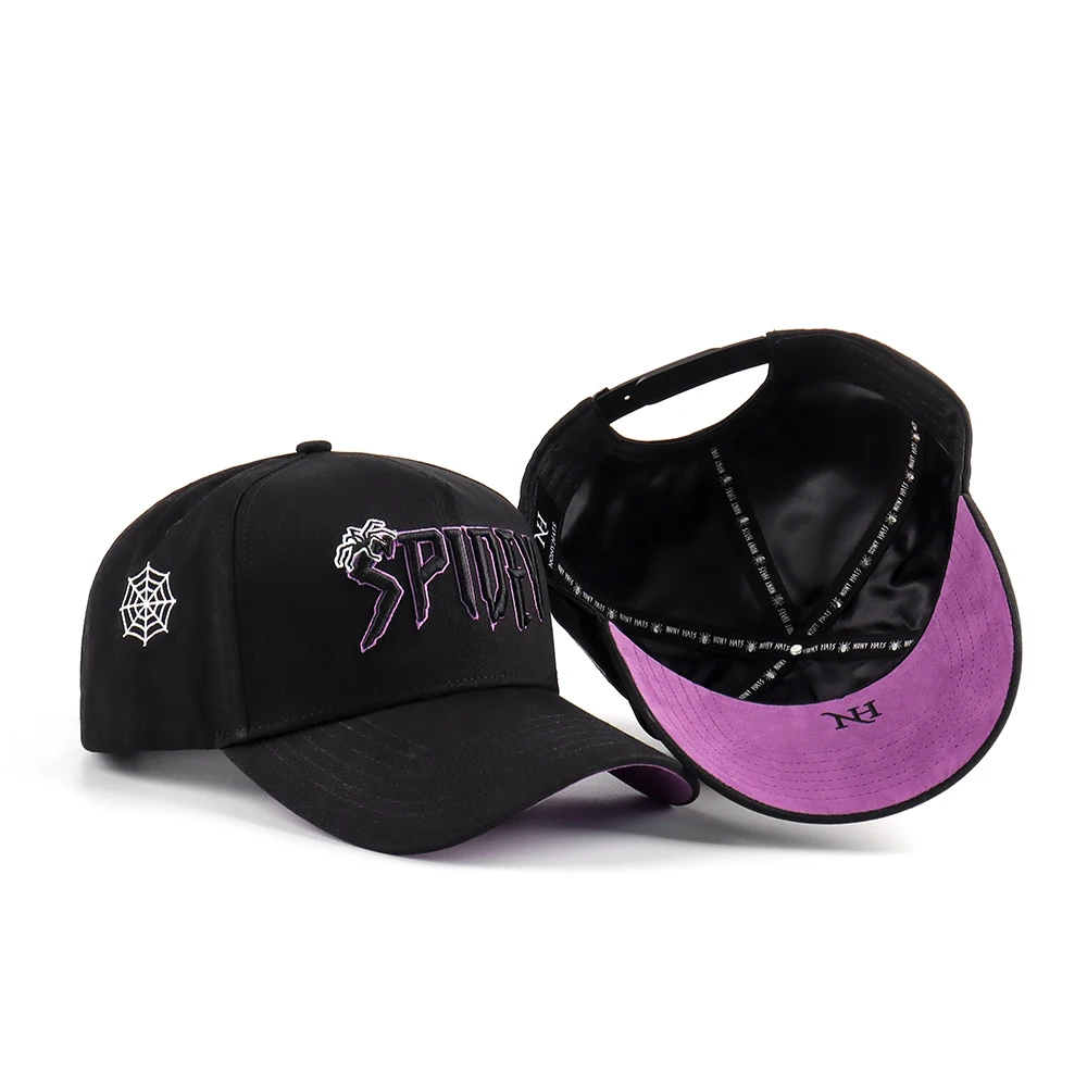 BSCI Factory custom cotton 5 panel baseball hat high quality 3D puff embroidered satin lined suede baseball cap