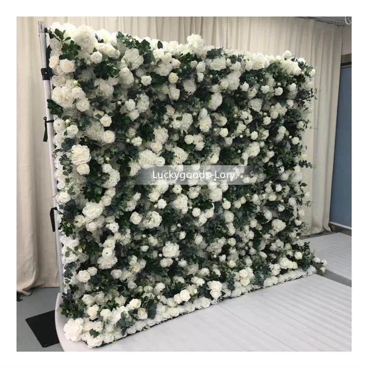 LFB1832 white greenery rustic roll up flower wall cloth base for wedding photo backdrop