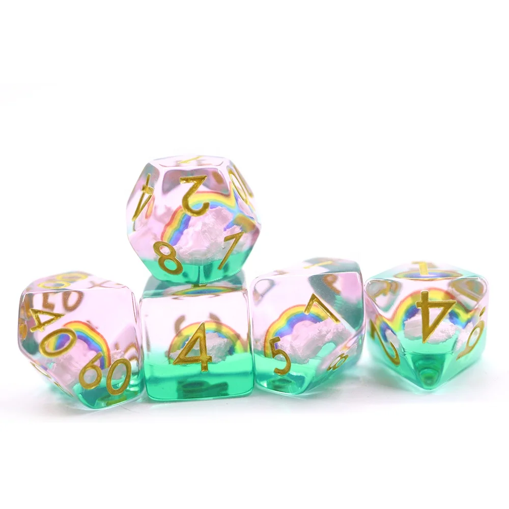 D4 D10 D20 Rpg 7pcs Polyheadral Dice Set dnd resin rainbow dice set