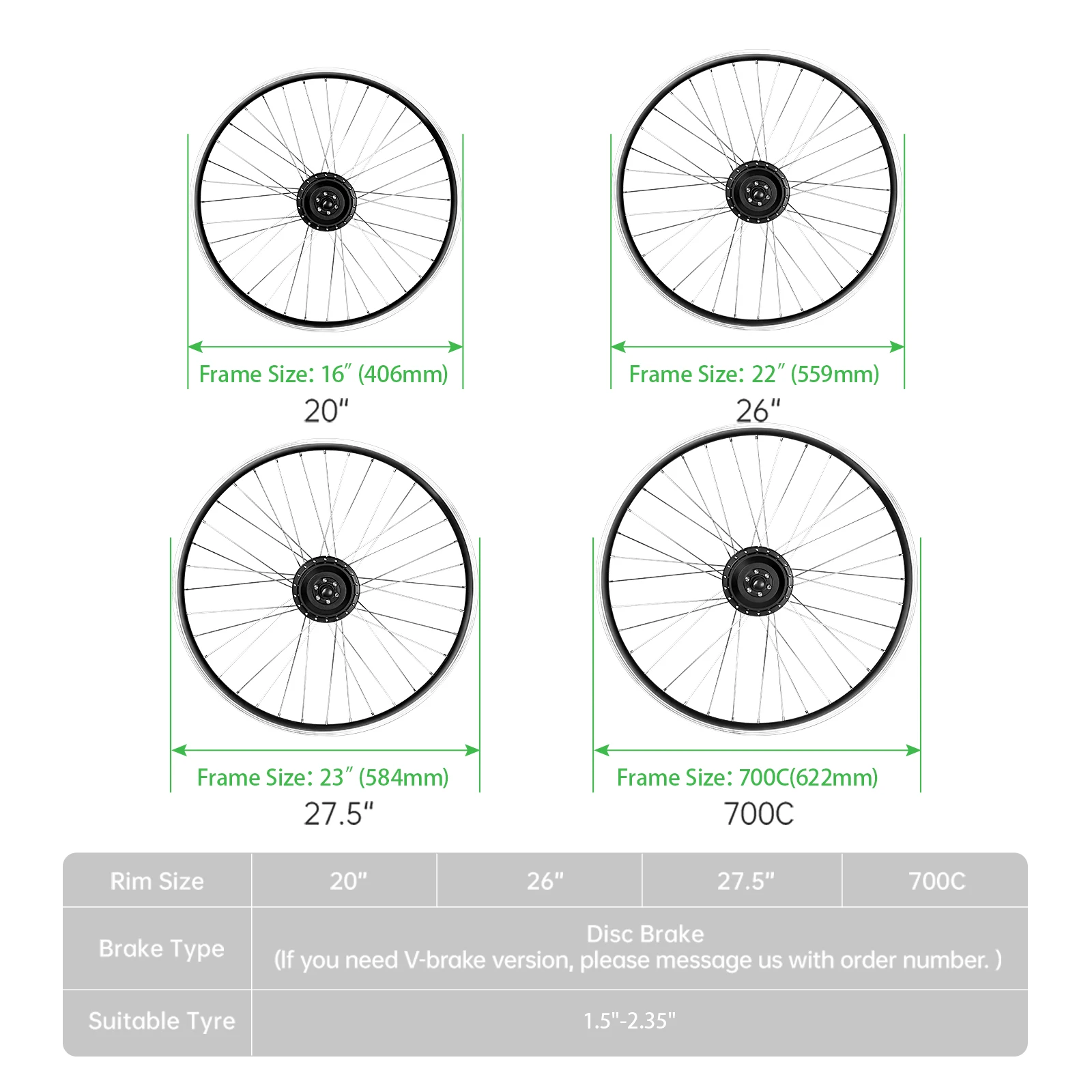 Waterproof Ebike Conversion Kit for Electric Bike Rear Wheel Electric Bicycle Hub Motor Set 250W Electric Bike Conversion Kit