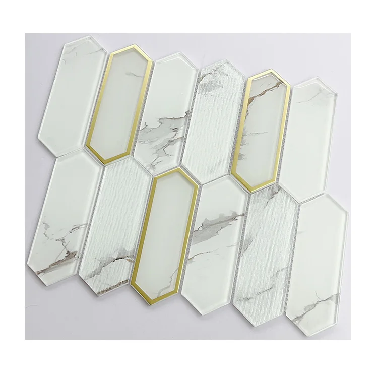 crystal white tiles kitchen strip diamond shape mirror mosaic tile mini glass mosaic golden line