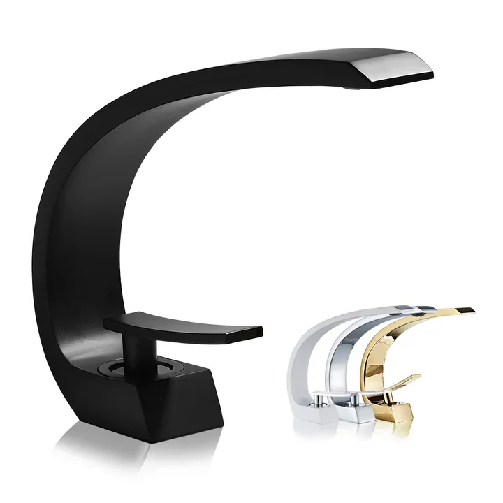 C Shape Single Entry Brass Bathroom Taps Modern Waterfall Faucet with Hot/Cold Tapware Hotels New Design Bathroom Basin Faucet