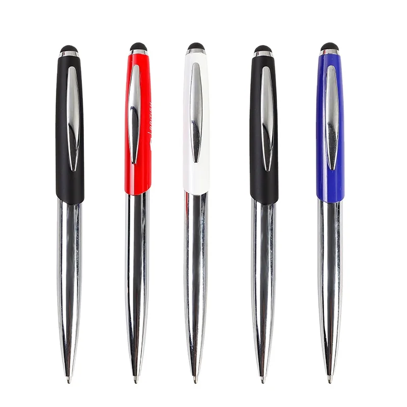 Wholesale cheap matte black ball pen  with silver color custom logo touch screen stylus ball pen