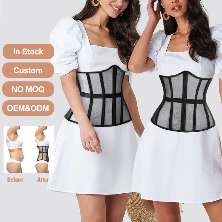 16 Steel Bones Korset Minceur Underbust Slimming Reductor Breathable Mesh Black Latex Corset Waist Trainer Shaper For Women