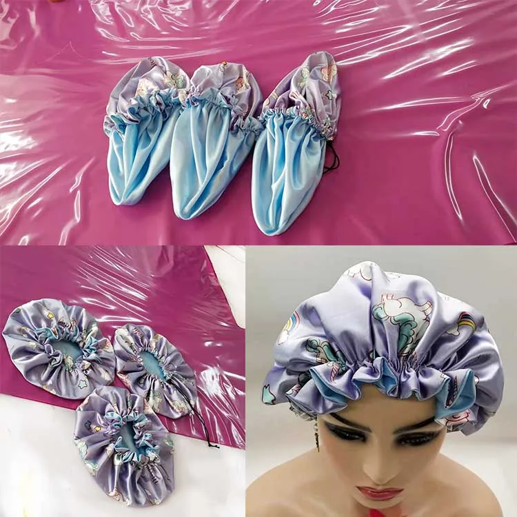 
wholesale hair satin braid bonnet with a stopper and adjustable rope styling hat reversible 