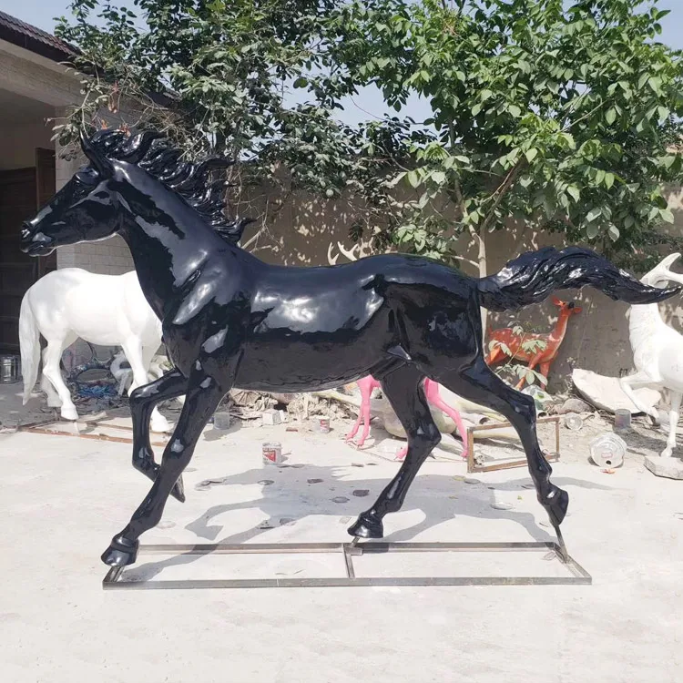 Outdoor theme park decoration fiberglass horse statue black life size fiberglass horse statues sculpture