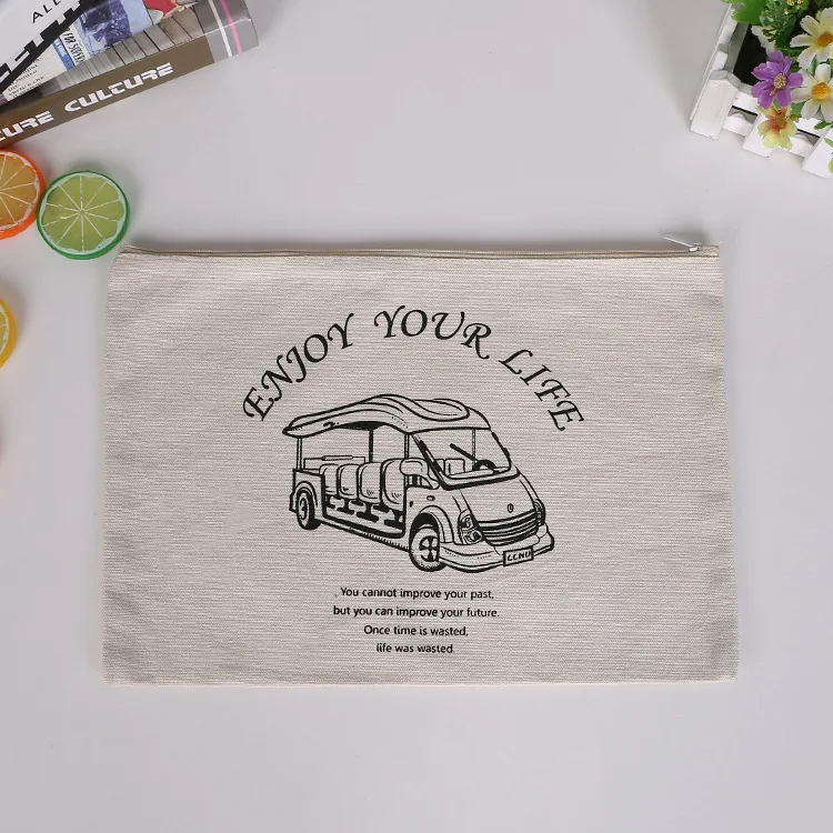 Factory Raw Cotton Quality Promotional Makeup pouch bag Custom Printed Tote Zipper Cotton Canvas Bag